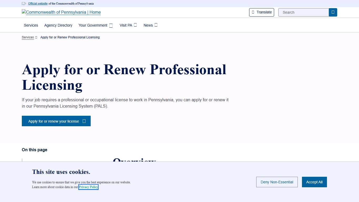 Apply for or Renew Professional Licensing Commonwealth of Pennsylvania