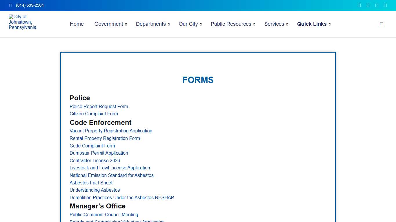 Forms – City of Johnstown, Pennsylvania