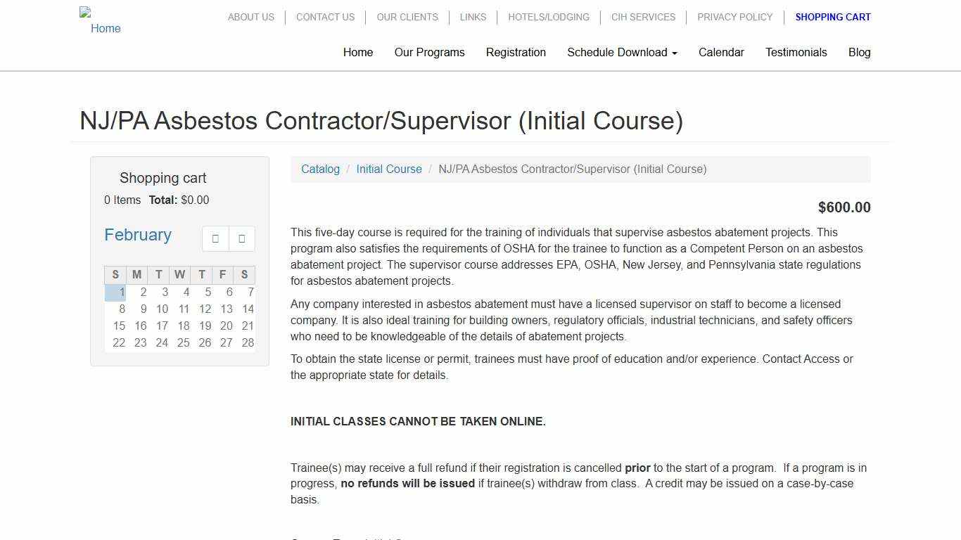 NJ/PA Asbestos Contractor/Supervisor (Initial Course) Access Training Services